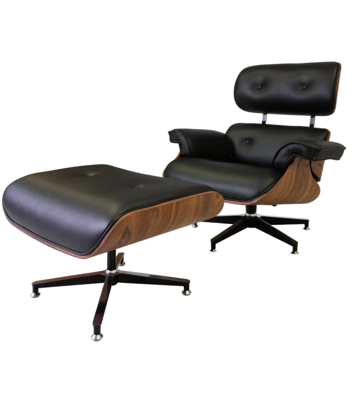 Charles Eames Lounge com Puff · Couro legítimo
